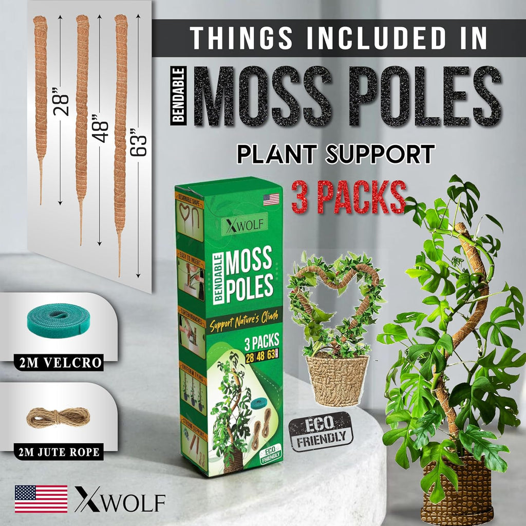 Moss Pole for Plants, 3 Pack of 28,48,63 inches | Coco Coir, Totem Poles for Climbing Plants, Monstera & Pothos Support