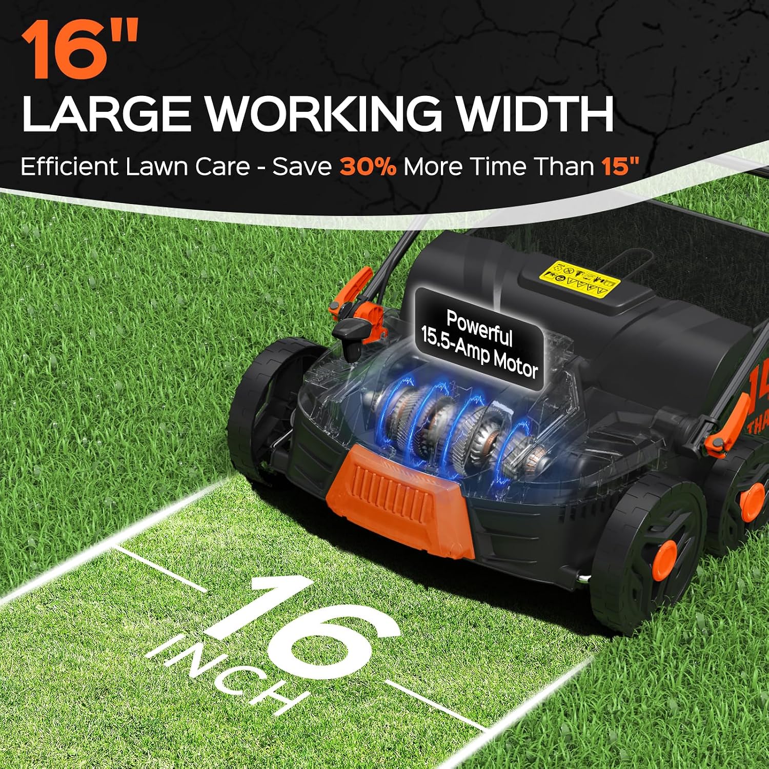 TIECTOWN 16-Inch 15.5 Amp 2-in-1 Electric Dethatcher and Scarifier with 14.5-Gallon Collection Bag, Lawn Dethatcher