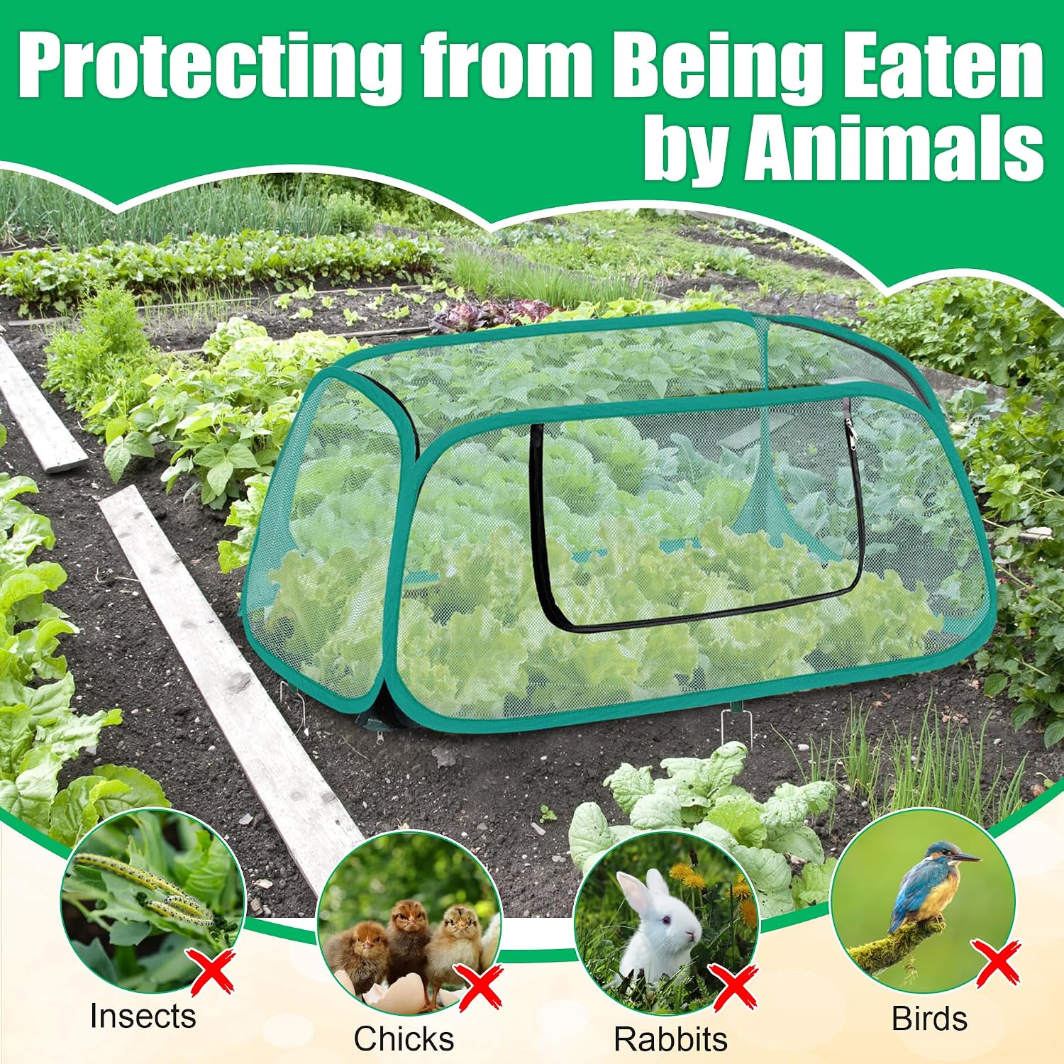 2P Pop Up Garden Cover, Mesh Pop-Up Plant Garden Raised Bed Cover | 44" x 19" x17", Foldable for Vegetable/ with 10