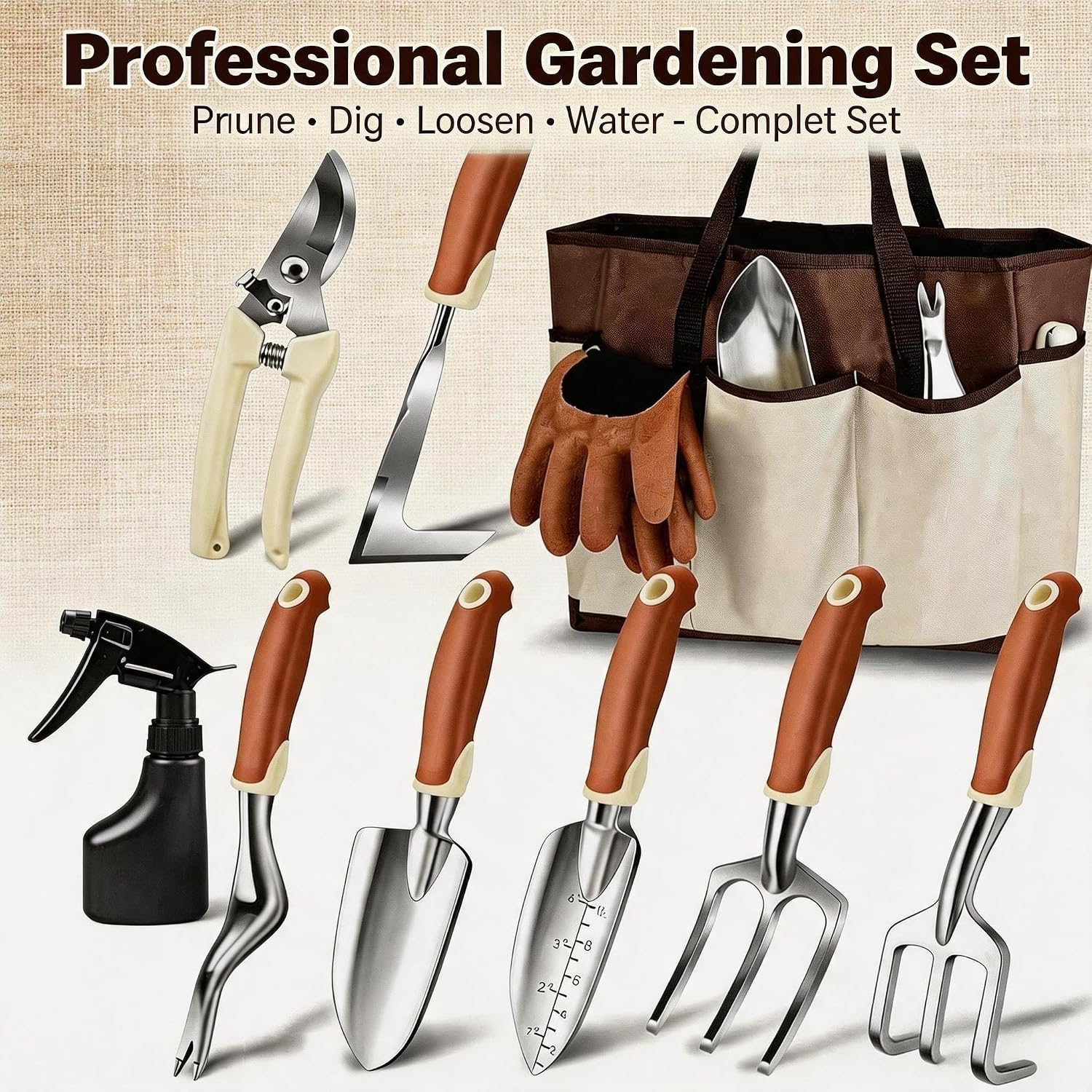 10 Pcs Heavy Duty Gardening Tools Set, Aluminum Garden Hand Tools with Non Slip Ergonomic Handle, Gardening Gloves &