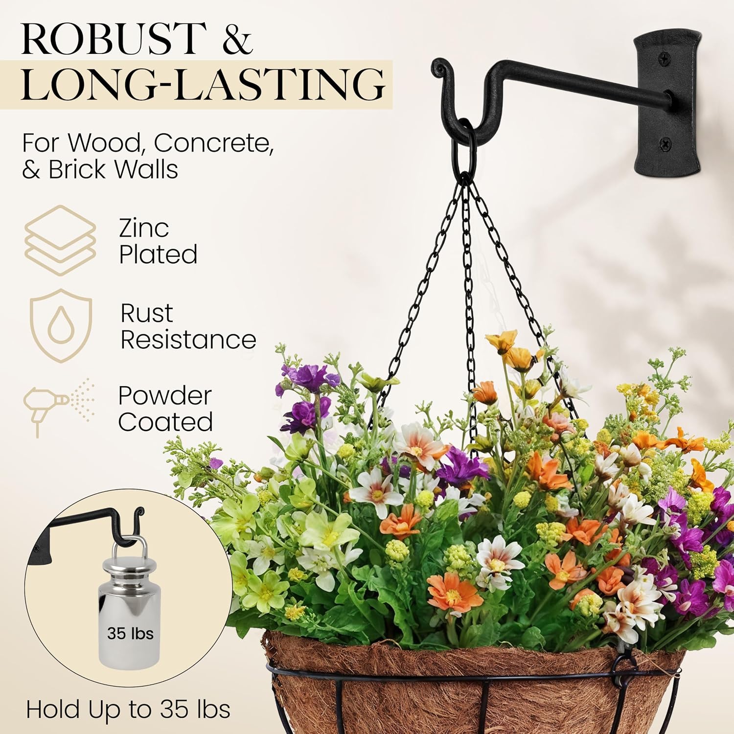 Plant Hangers Outdoor or Indoor Heavy Duty Wall Bracket Hooks | Wrought Iron Metal Hanger Indoor Hook for Hanging