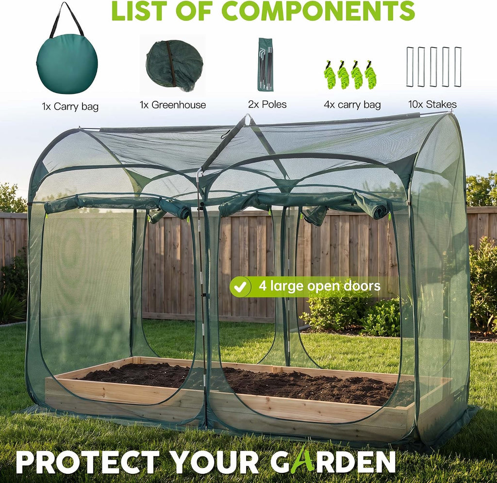 Poray 8.2x4FT Pop up Tunnel Crop Cage, 6FT High Plant Netting Cover for Garden, Pest Guard Barrier for Vegetables &