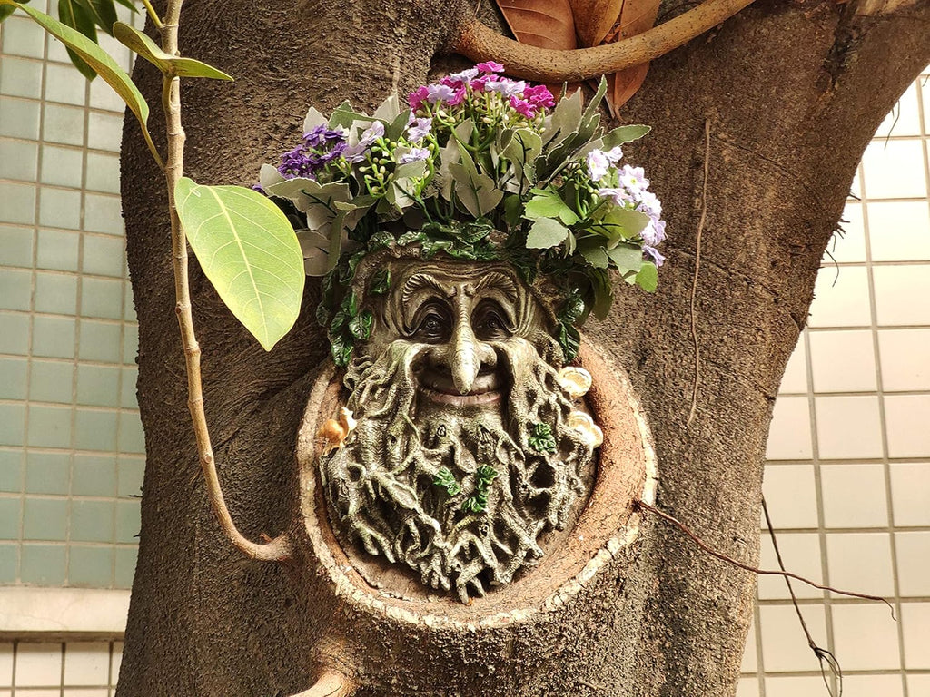 Old Man Tree Face Decor Sculpture Flower Planter Pot by Waterproof Resin, for Indoor, Outdoor, Home Decor, Garden