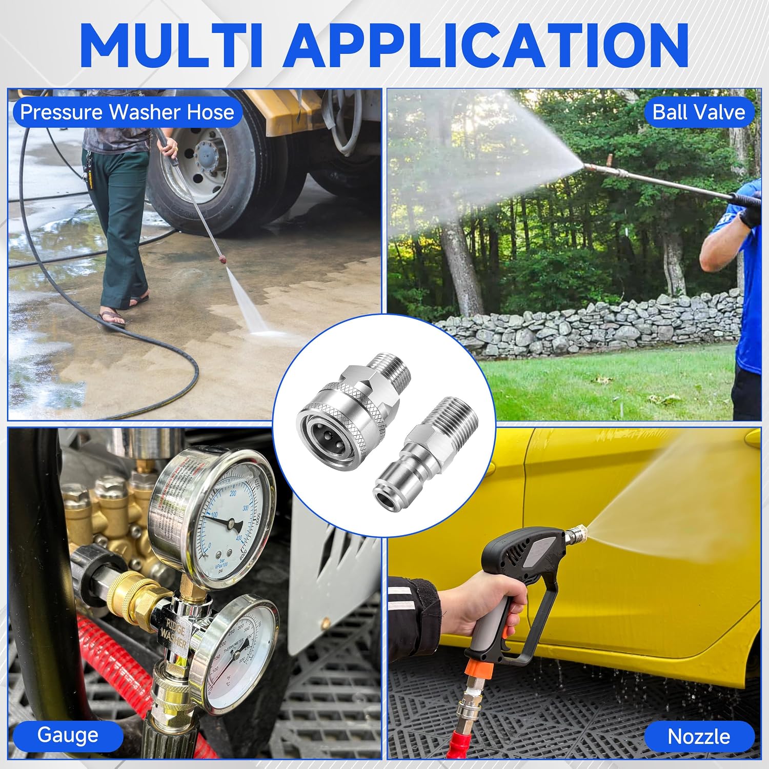 3/8" Pressure Washer Quick Connect Kit, Male NPT Thread | Stainless Steel, 5000 PSI, Power Washer Adapter Fittings,12