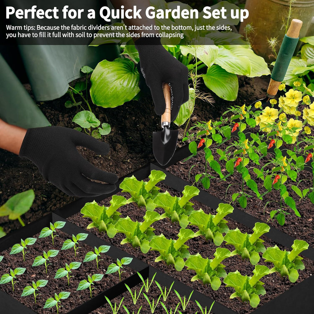 Fabric Raised Garden Bed, 6 x3 x1 FT Large Garden Grow Bags Rectangle Breathable Planting Containers with 4 Grids