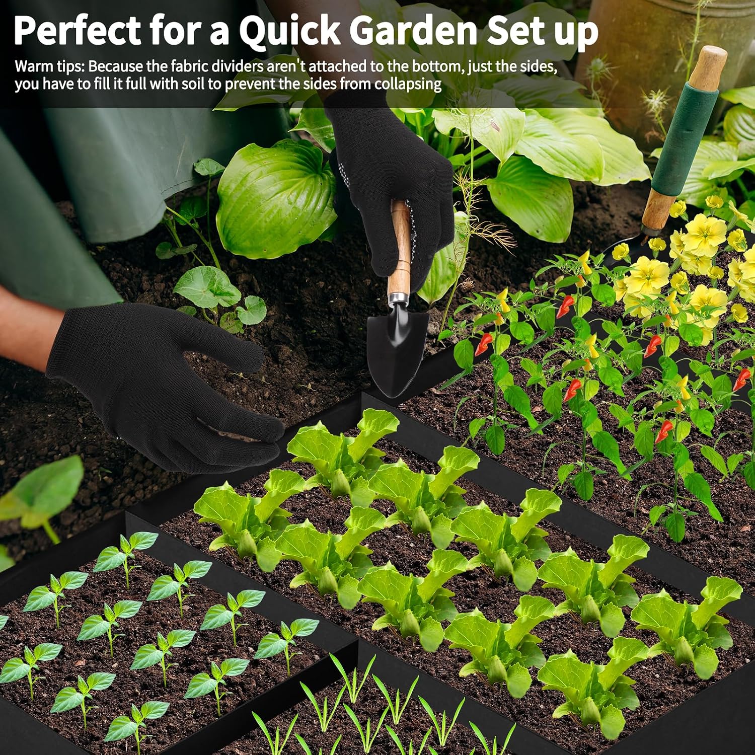 Fabric Raised Garden Bed, 6 x3 x1 FT Large Garden Grow Bags Rectangle Breathable Planting Containers with 4 Grids