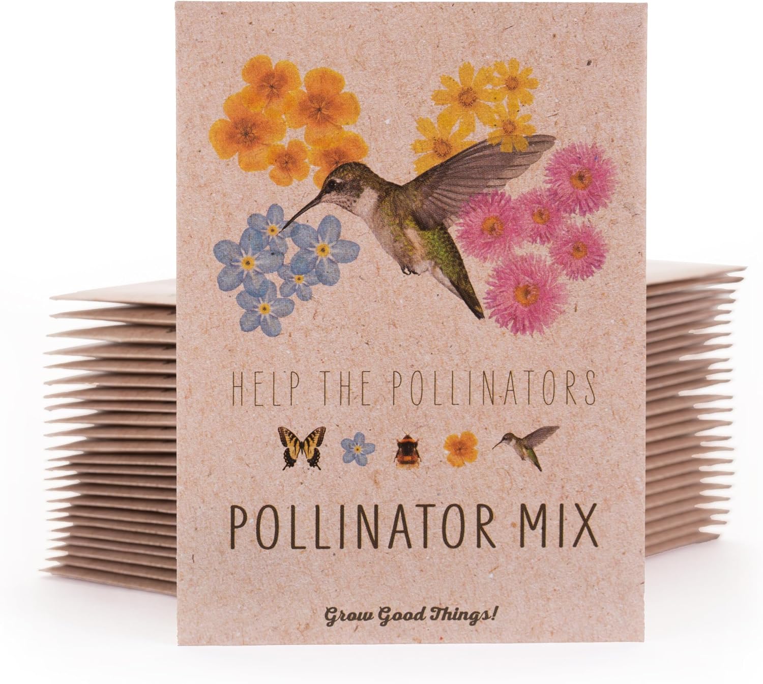 Bentley Wildflower Mix, Pre Filled Hummingbird Packets, 25 Annual Flower Packs, Perfect Eco-Friendly Gift for DIY