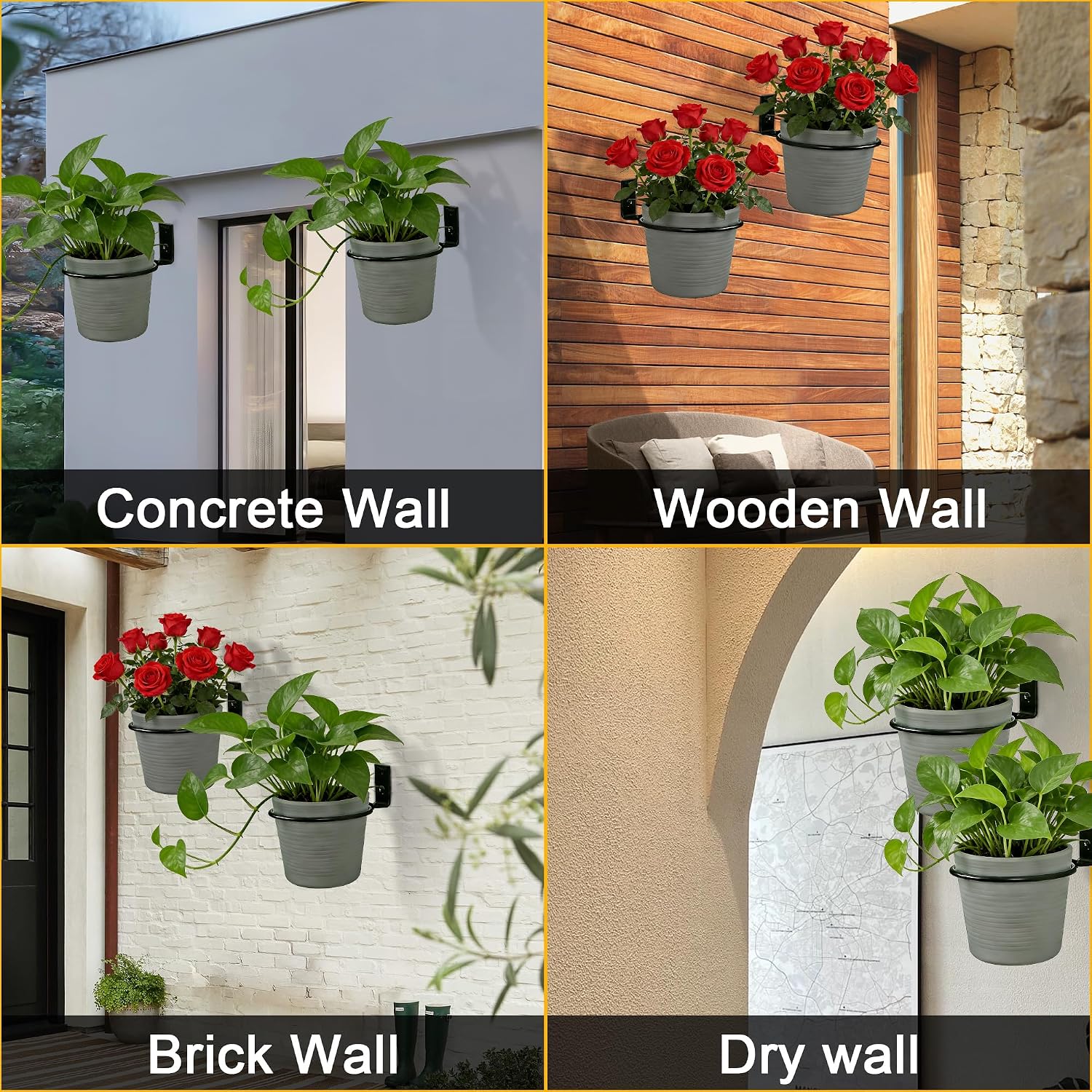 6 Pack 8 Inch Plant Pot Holder Ring,Metal Plant Holder Brackets Rings with 12 Screws & 12 Bolts, Potted Planter