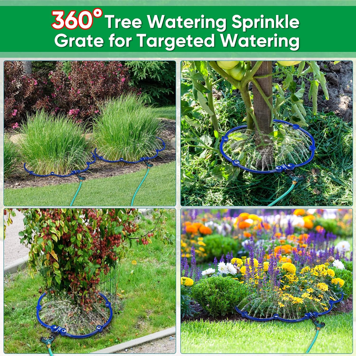 ZZM 360°Tree Water System Tree Watering Ring Circle Sprinkler and Irrigation System Targeted Water with Y Hose Splitter