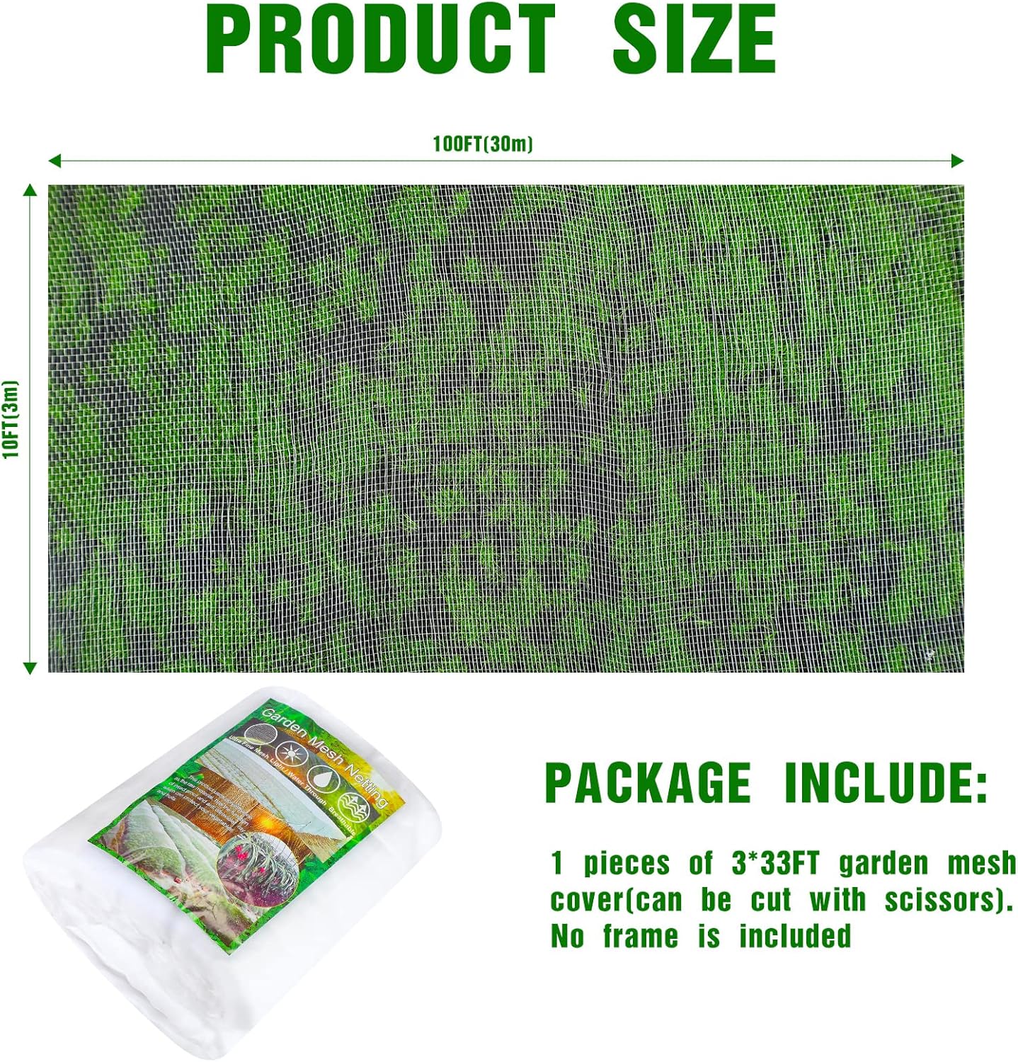 Woanger 10 X 100 Ft White Garden Bug Netting Ultra Fine Mesh for Plants | Insect Bird Barrier Protecting Raised Bed