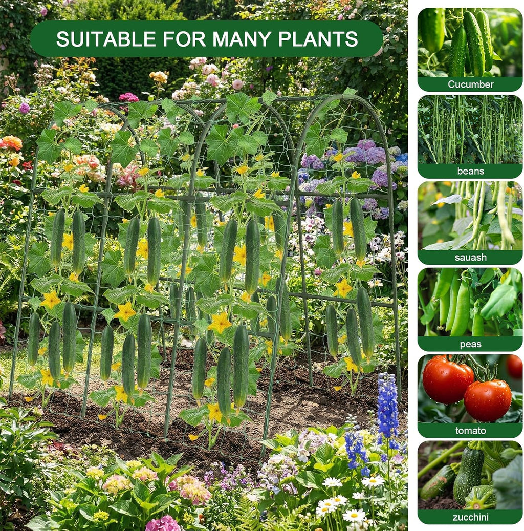 47"x47"x22" U-Shape Cucumber Trellis, Metal Plant Support with Net | 20 clips & ties included， weatherproof heavy-duty