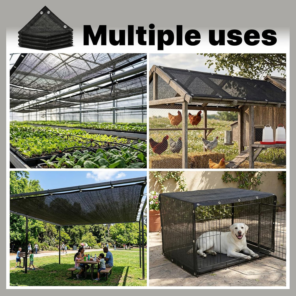Amgo 50% Black Shade Cloth, 8FT x 16FT Mesh Tarp, Black Sun Shade Netting with HDPE Material and Heavy Duty Grommets