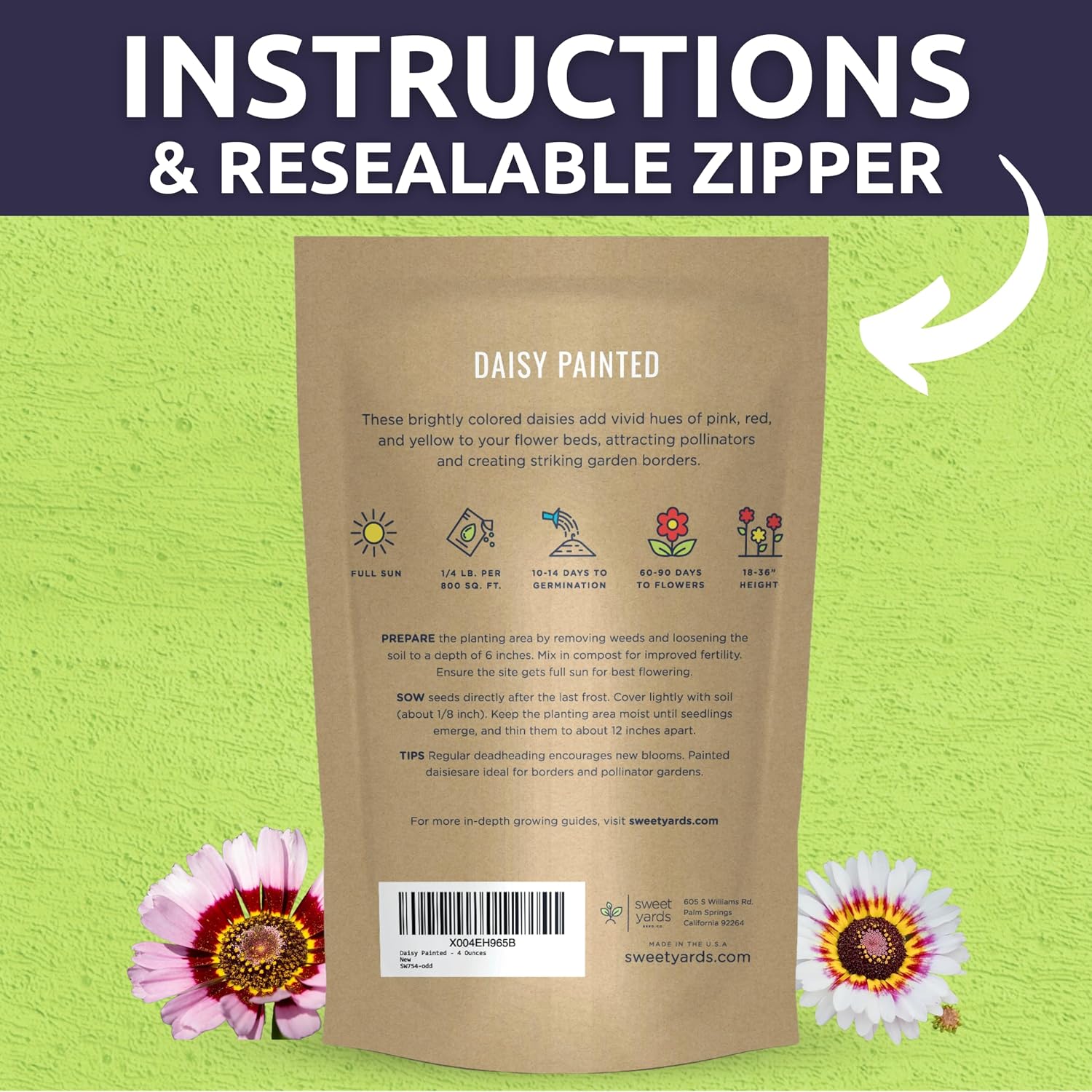Painted Daisy - Bulk 1/4 Pound Pouch - 40,000 Flower Seeds for Planting - Chrysanthemum carinatum