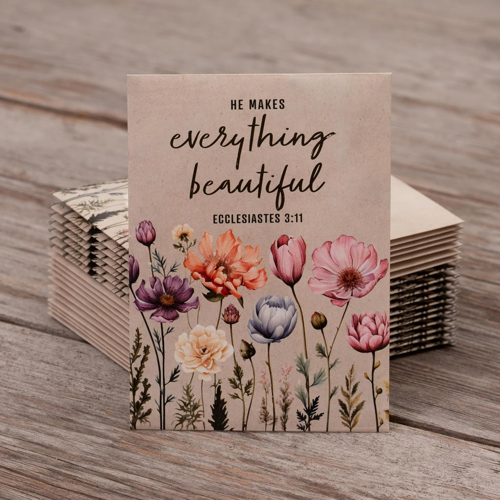 He Makes Everything Beautiful - Pollinator Wildflower Mix Seed Packets - 25 Seed Packs - Perfect Eco-Friendly Gift for