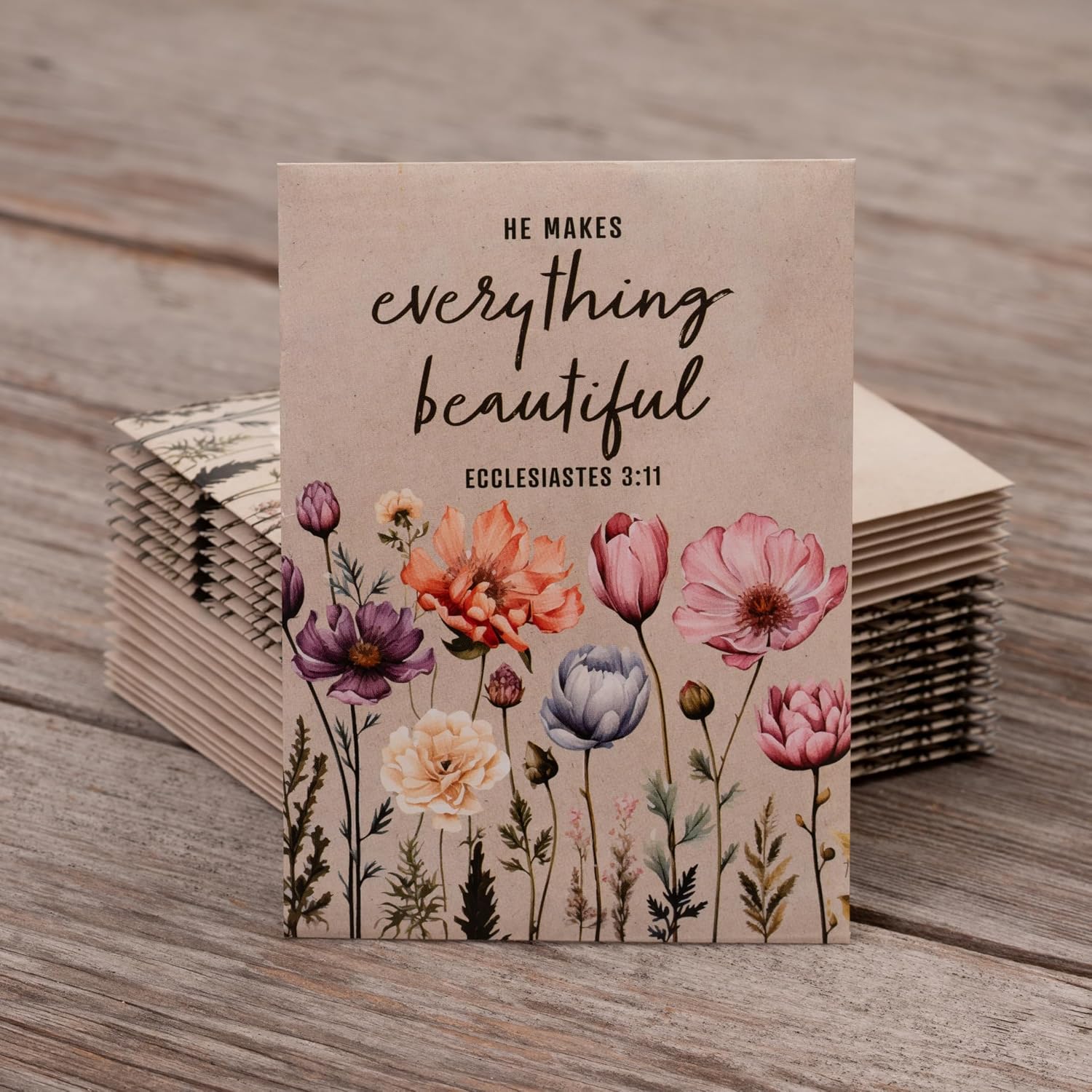 He Makes Everything Beautiful - Pollinator Wildflower Mix Seed Packets - 25 Seed Packs - Perfect Eco-Friendly Gift for