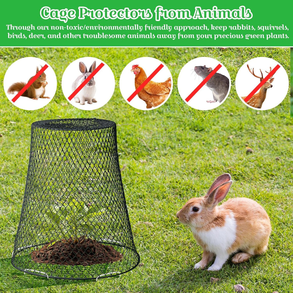 Therwen 15 Pcs Large Plant Wire Cloche 11 x 12 Inch Metal Garden Cloche with Garden Stakes Plant Protector from Animals