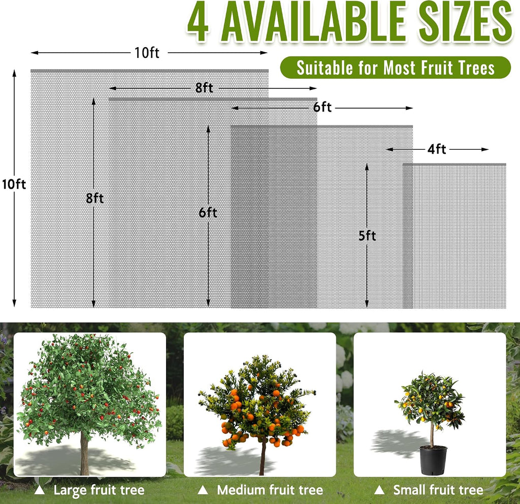 2 Pack Fruit Tree Netting Bags with Zipper and Drawstring, 8 x 8ft Ultra Fine Mesh Garden Netting Plant Cover, Bird