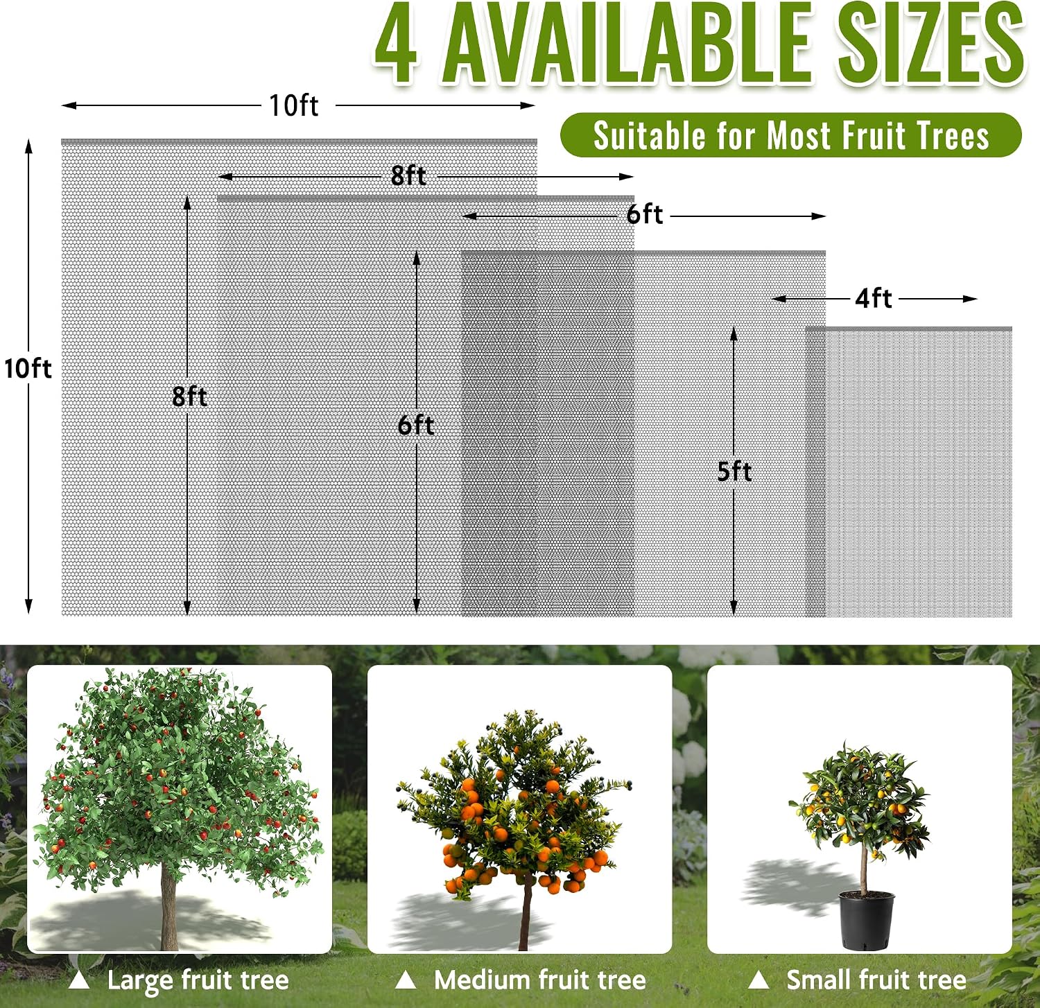 2 Pack Fruit Tree Netting Bags with Zipper and Drawstring, 8 x 8ft Ultra Fine Mesh Garden Netting Plant Cover, Bird