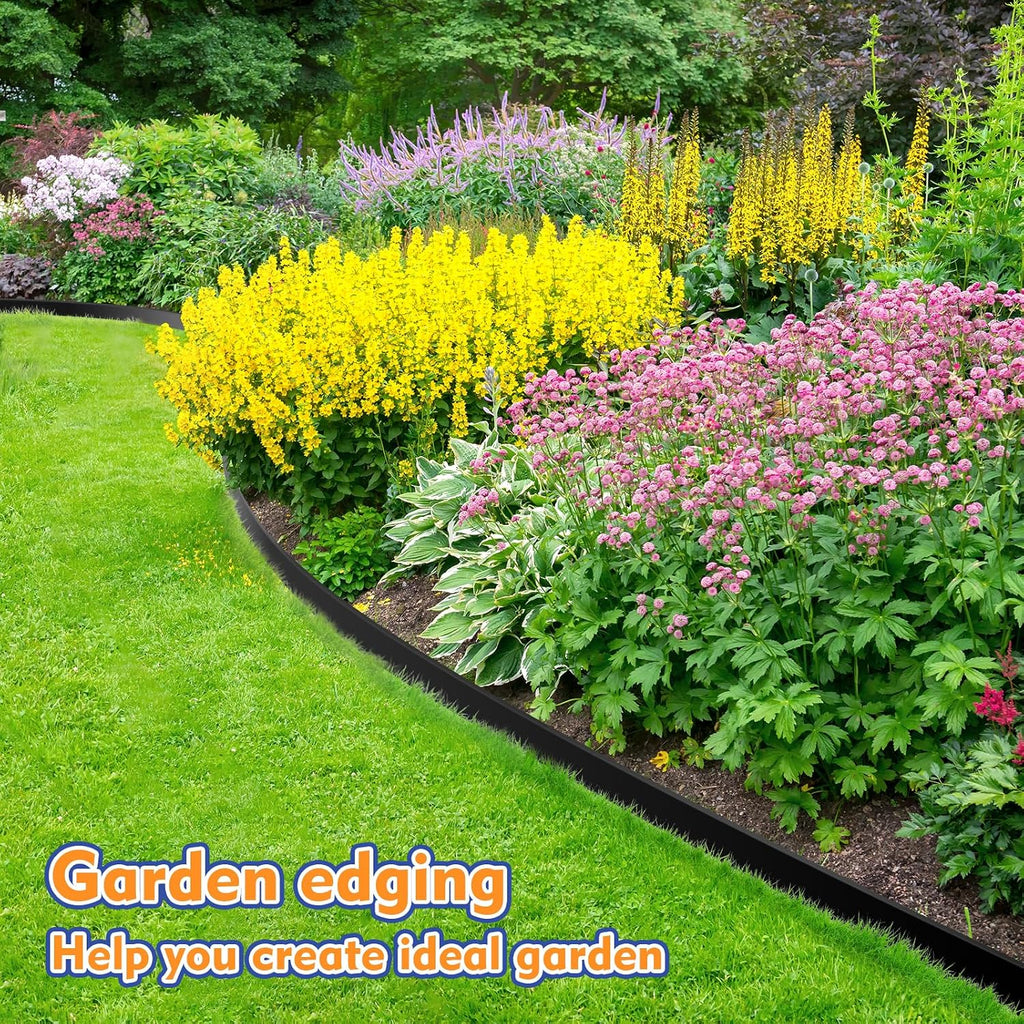 1.5 Inch x 100 FT Landscape Edging, Garden Edging Borders with 100pcs Upgrade Stakes, Flexible No Dig Plastic Garden