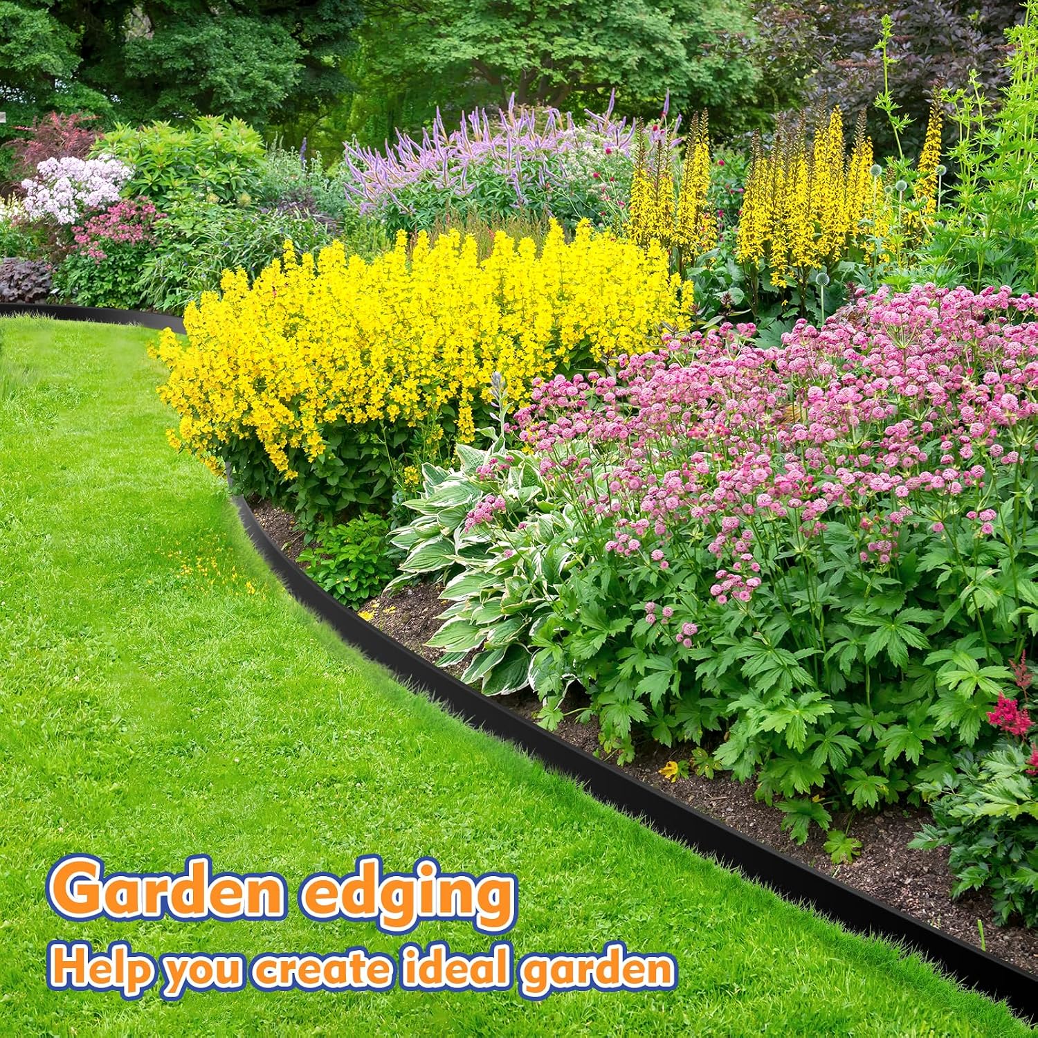1.5 Inch x 100 FT Landscape Edging, Garden Edging Borders with 100pcs Upgrade Stakes, Flexible No Dig Plastic Garden