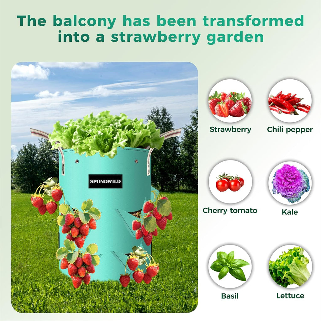 3 Pack 10 Gallon Strawberry Planter Bags with Breathable Windows | Plastic Planting Containers with 2 Handles