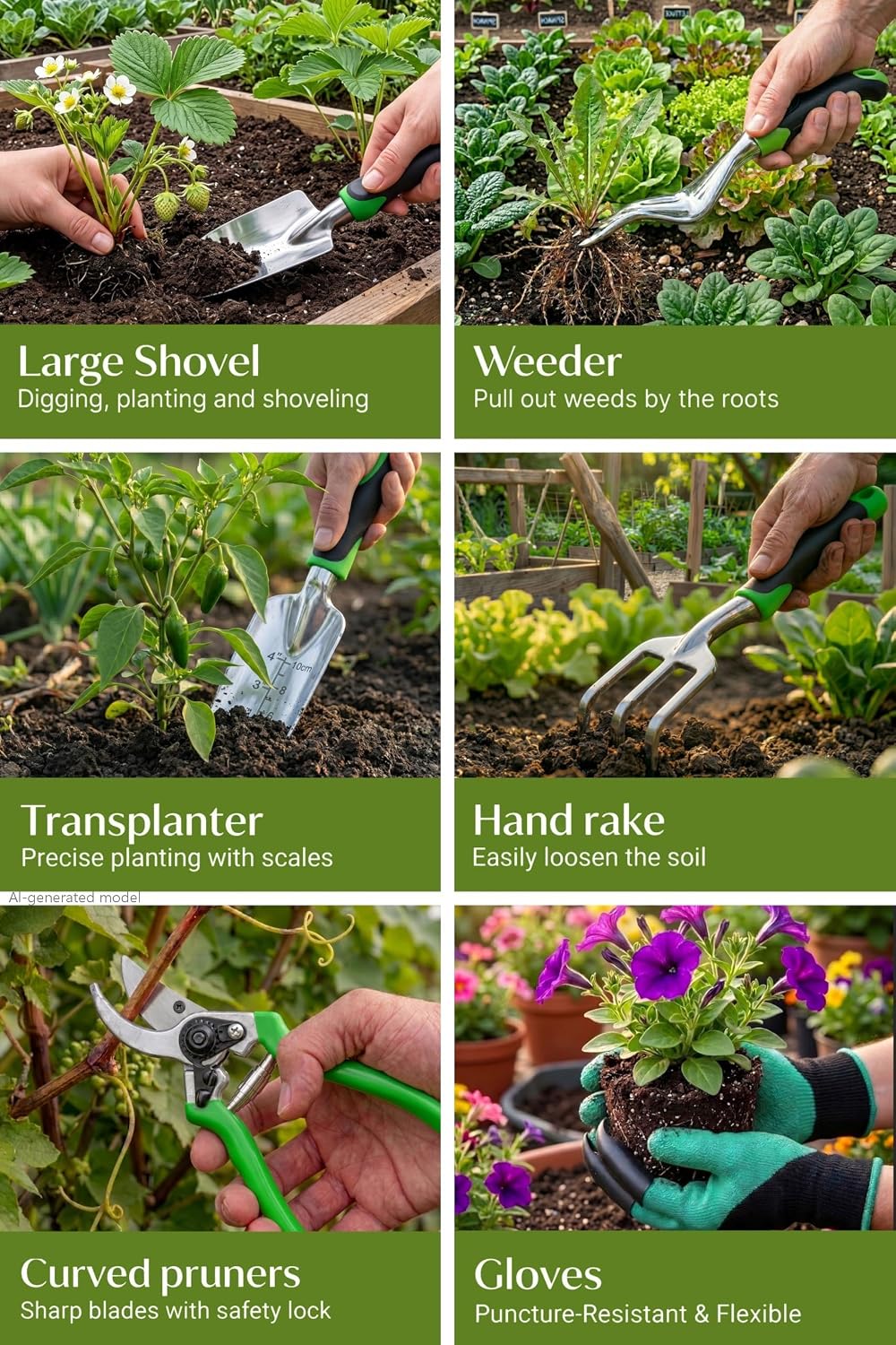 Gardening Tools Set, 23-Piece Heavy Duty Ergonomic Garden Hand Tools with Storage Tote, Knee Pad & Protective Gloves