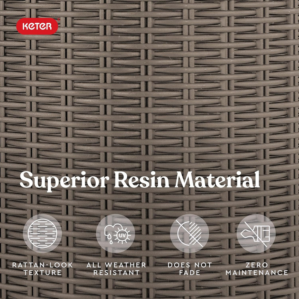 Keter Resin Rattan Set of 2 Round Hanging Planter Baskets for Indoor and Outdoor Plants-Perfect for Porches and Patio