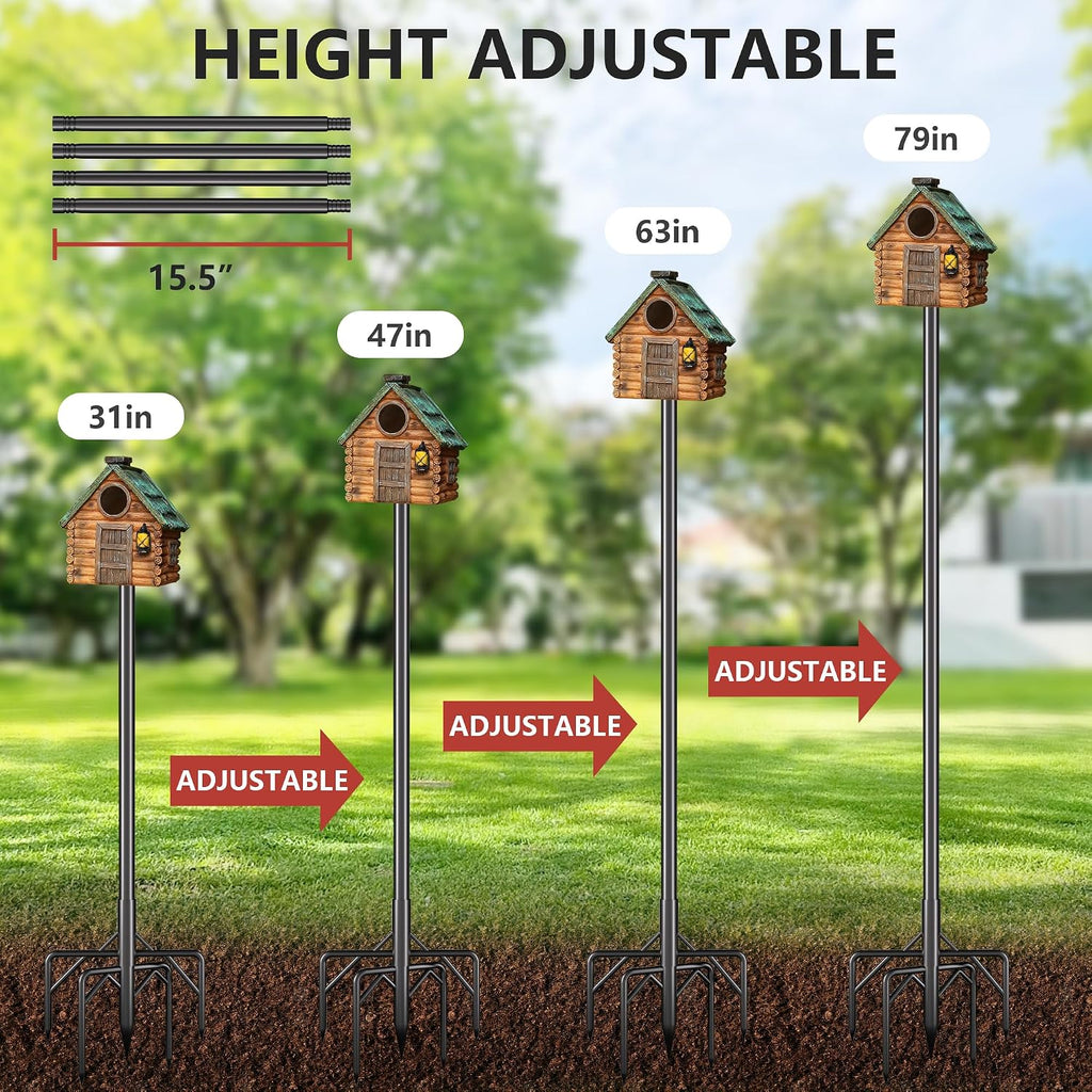 Bird Feeder Pole Kit, 79 Inch Bird House Pole for Outdoors Heavy Duty,5 Base Prongs Adjustable Birds Feeder Stand for