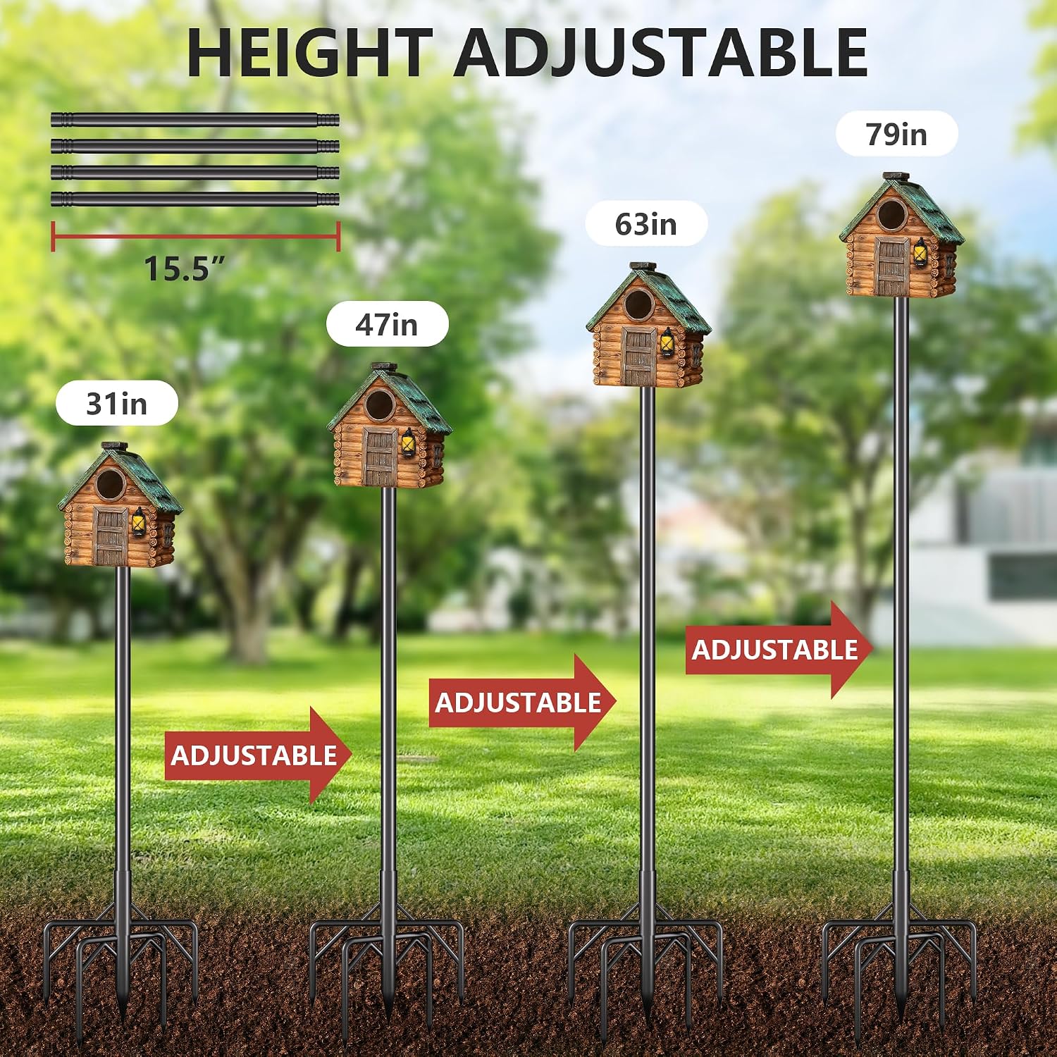 Bird Feeder Pole Kit, 79 Inch Bird House Pole for Outdoors Heavy Duty,5 Base Prongs Adjustable Birds Feeder Stand for