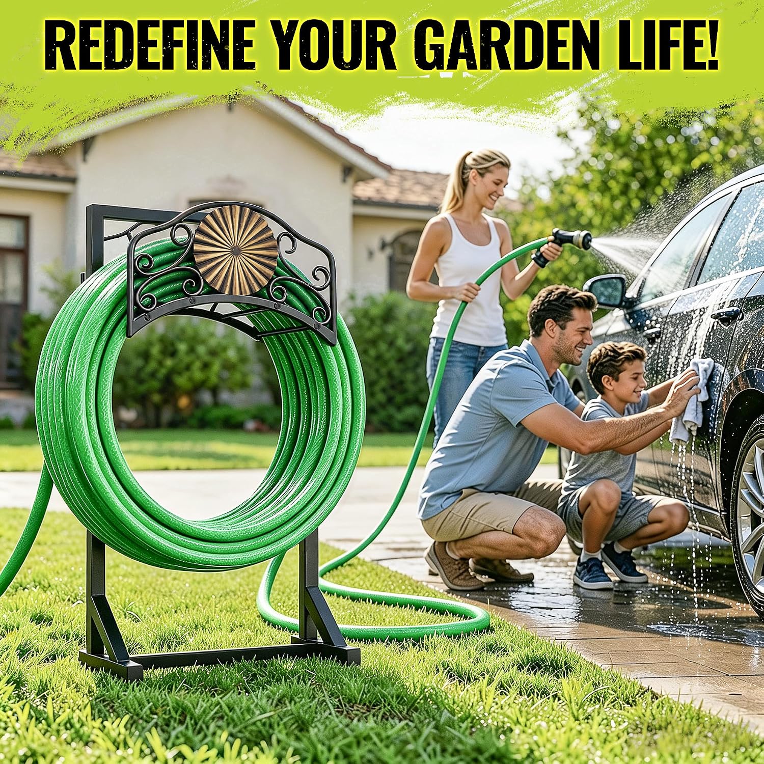 Heavy Duty Garden Hose Holder Stand with 4 Spikes Outdoor Hose Holder