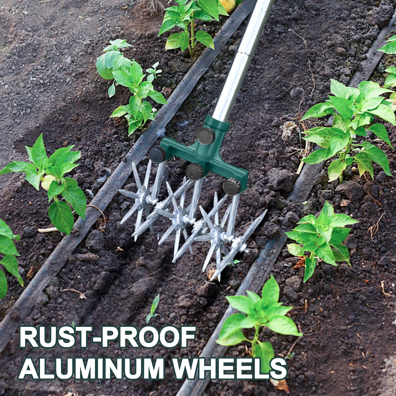 BARAYSTUS Rotary Cultivator Garden Rotary Tiller Adjustable Stainless Steel Poles Hand Tiller for Soil Mixing or