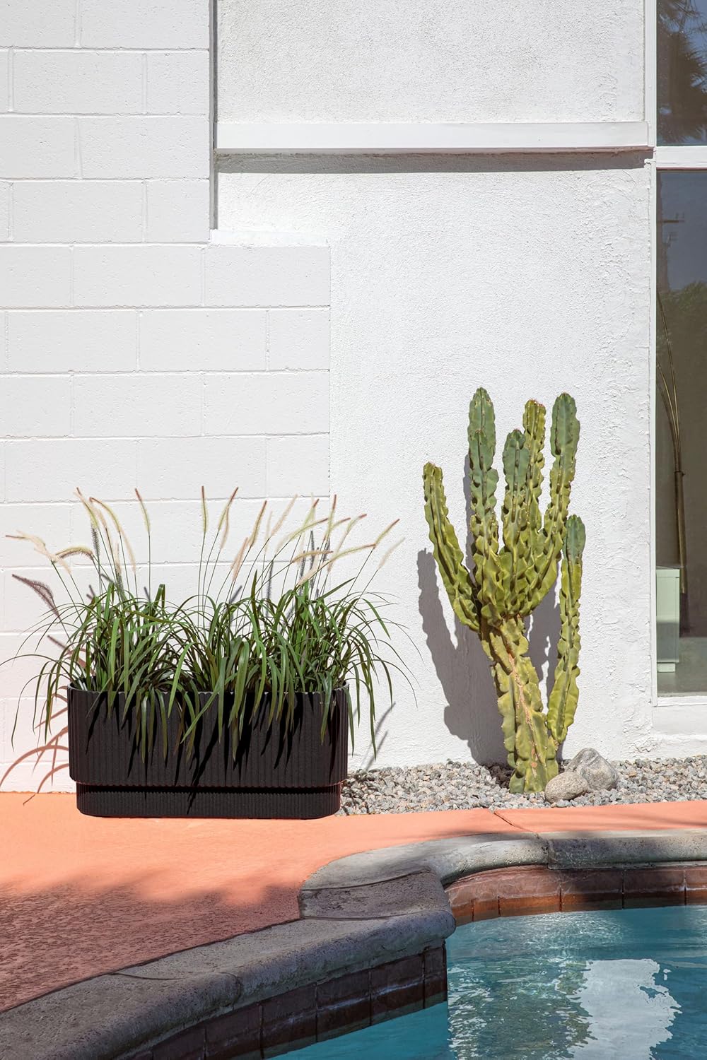 Veradek Demi Series Long Planter - Wide Outdoor Planter | Made From a Durable Plastic-Stone Composite With Pre-Drilled