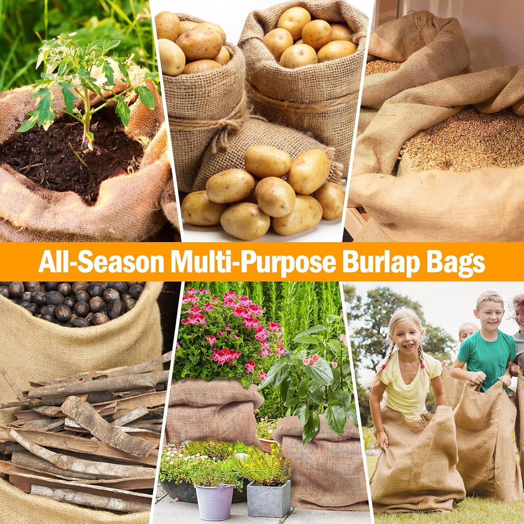 3 Pack 32 X 40 Inch Burlap Bags for Winter Plant Frost Protection | Reusable, Large Winter Plant Frost Cover Bags with