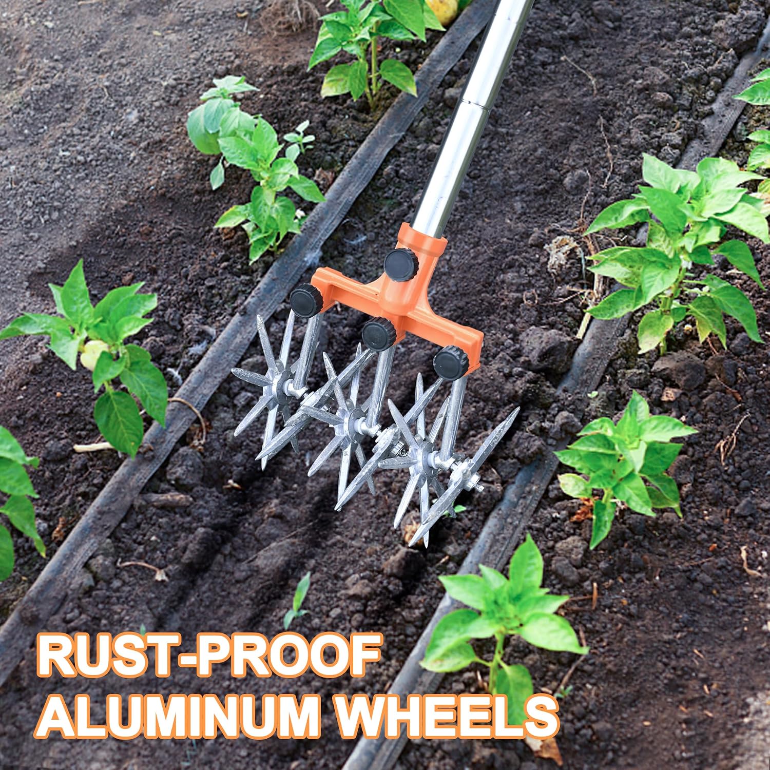 BARAYSTUS Rotary Cultivator Garden Rotary Tiller Adjustable Stainless Steel Poles Hand Tiller for Soil Mixing or