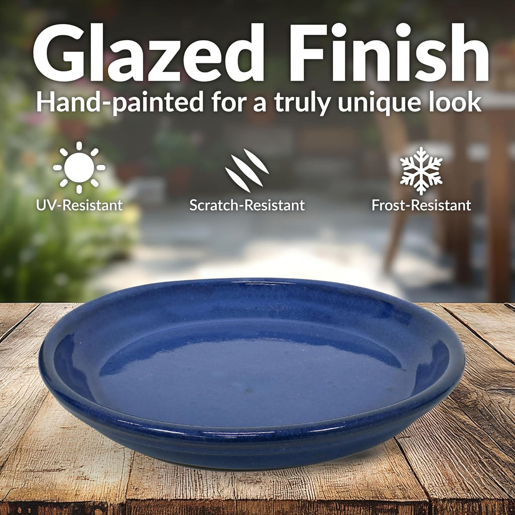 Sunnydaze 9" Ceramic Plant Saucers for Planters, 2pk, Imperial Blue | Indoor or Outdoor, Plant Drip Trays for Flower