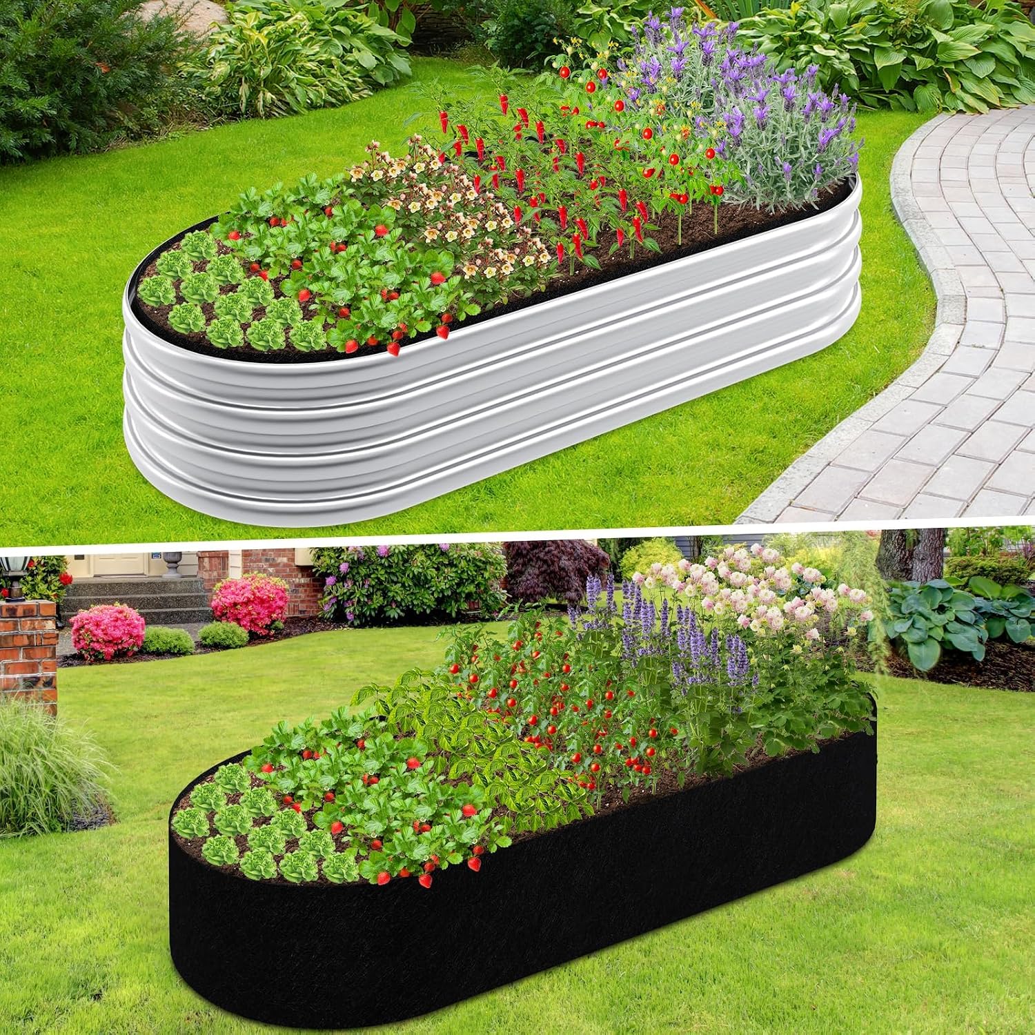 4x2x1FT Raised Garden Bed Liner for Gardening Outdoor, 2mm Thick, Oval | Fabric Garden Grow Bed Bags for Outdoor Metal