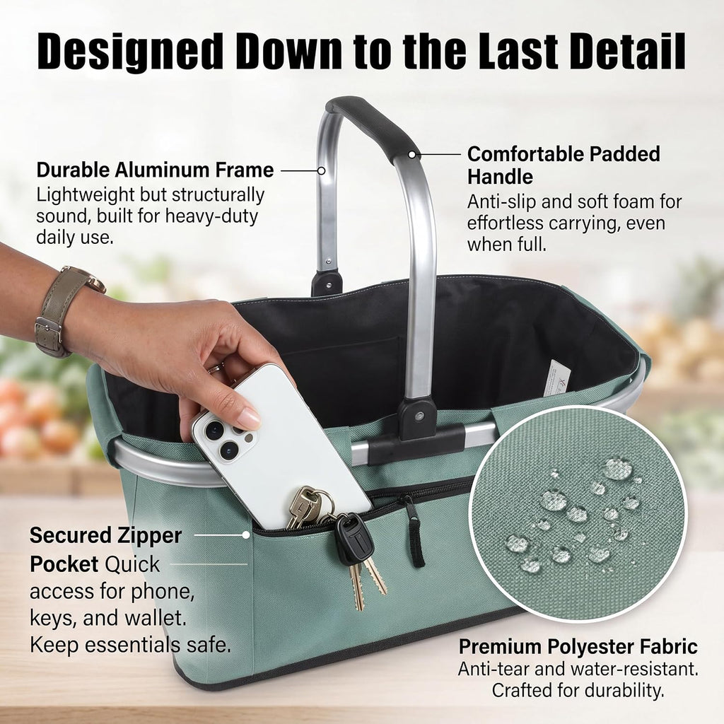Picnic Basket, SIYUAN Shopping Basket with Handle 22L Collapsible Grocery Basket Portable Folding Basket for Marketing