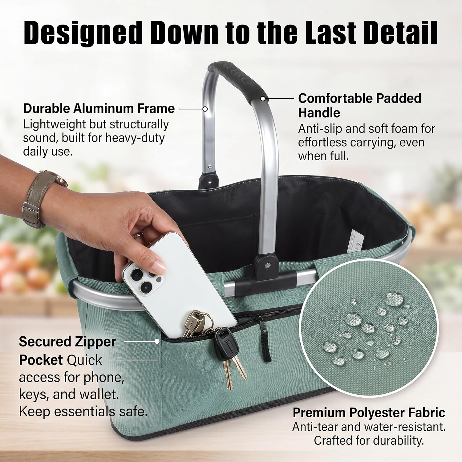 Picnic Basket, SIYUAN Shopping Basket with Handle 22L Collapsible Grocery Basket Portable Folding Basket for Marketing