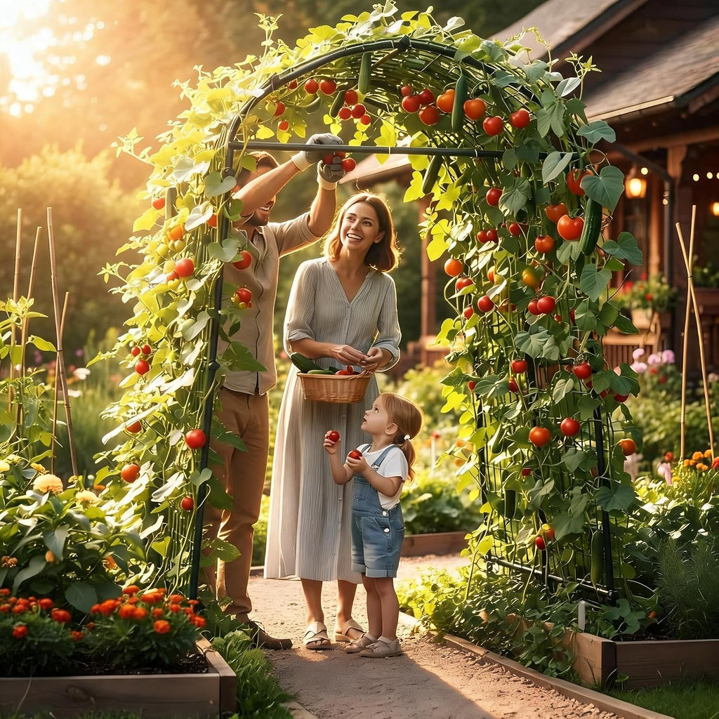 Garden Arch Trellis for Raised Beds, 7.3 FT Metal Cucumber Trellis with Plastic Connectors, u-Shape Plant Support for