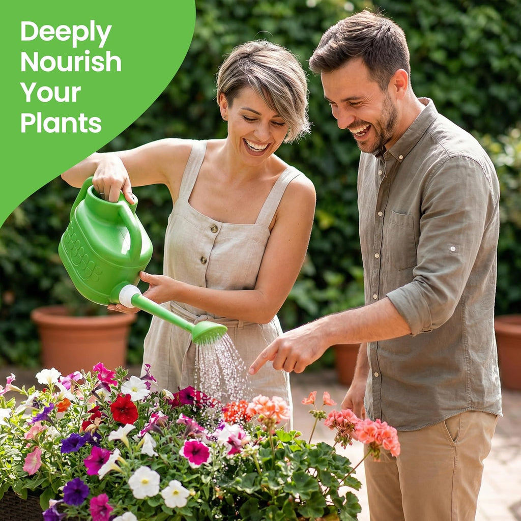 Plastic 1-Gallon Watering Can with Long Spout and Dual Handle for Indoor & Outdoor Plant Care, Lawn Maintenance and