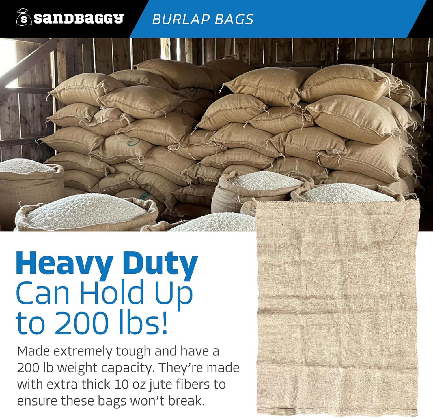 Sandbaggy 36" x 48" Extra Large Burlap Bags - Adult Potato Sack Racing, Grow, Plant Covers - Reusable Grocery Bags