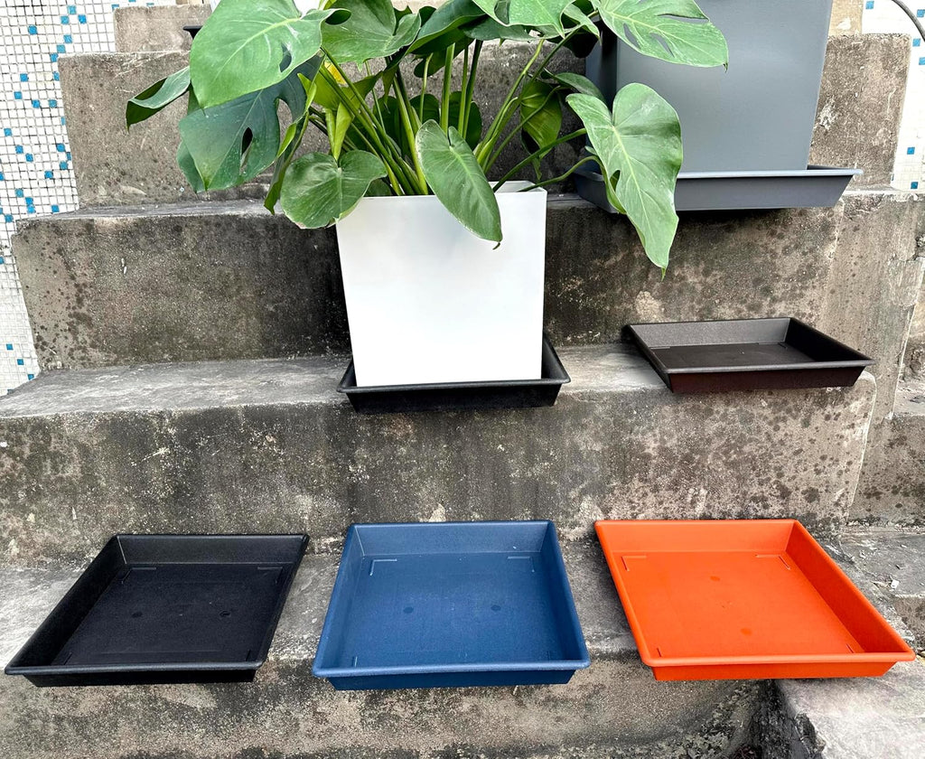 NIMYAU Square Plant Saucer 12 Inch 5 Pack, Plant Stand Plant Trays for Pots Heavy Duty Plastic Plant Saucers for