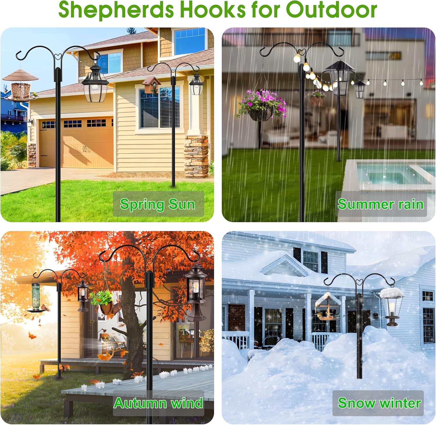 Shepherds Hooks for Outdoor, 2-Pack 92 Inch Heavy Duty Bird Feeder Pole, Garden Pole for Hanging Plants, Lantern