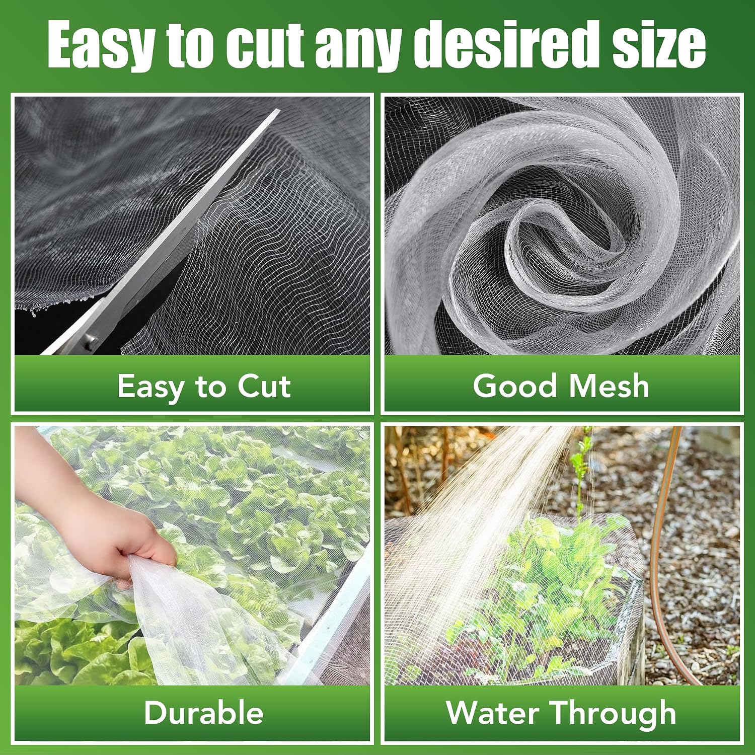 SWANGSA Garden Netting 10 X 50 FT 3Pack, Ultra Fine Garden Mesh Plant Netting for Garden Protection Row Cover Raised