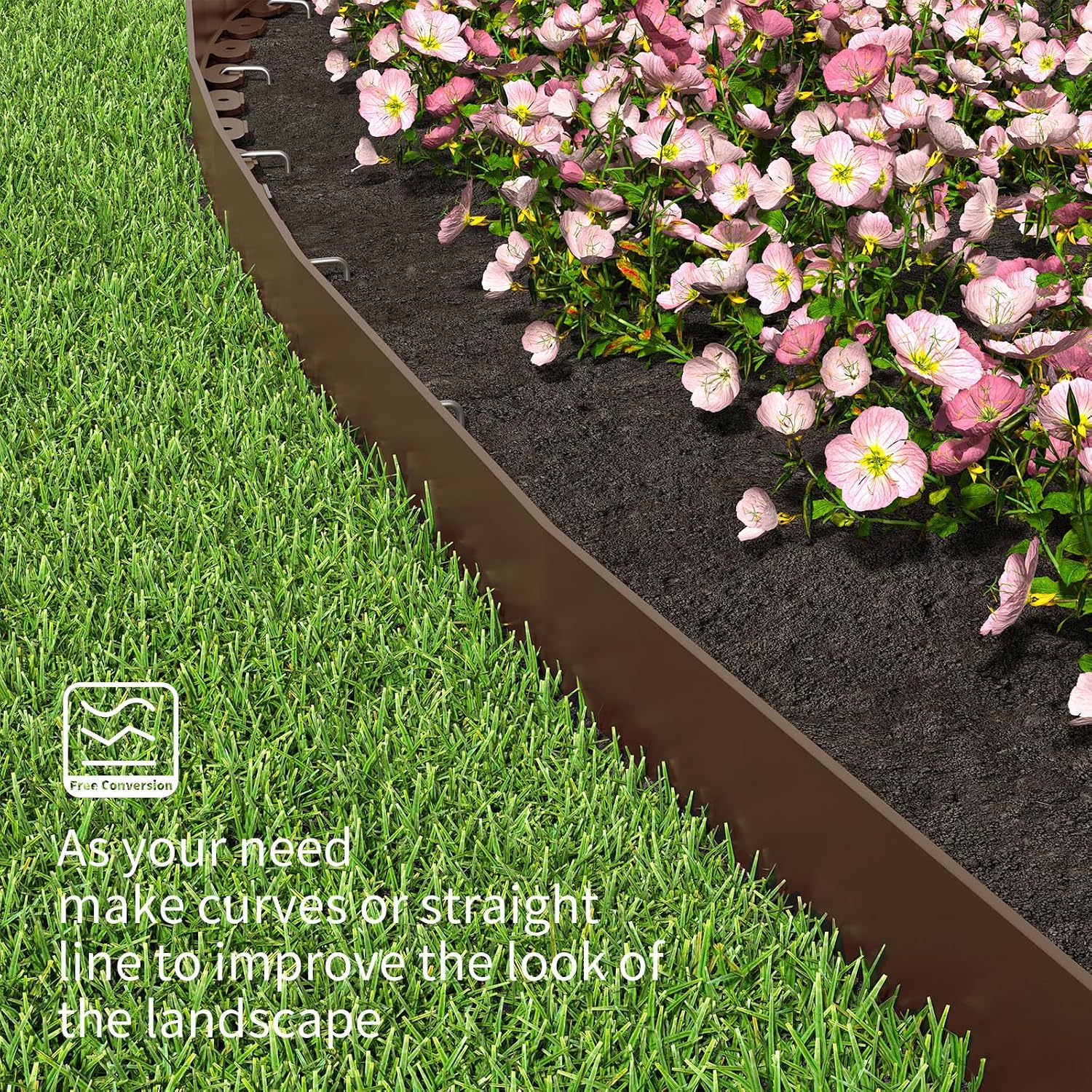 Landscape Edging 4 Inch Tall 40FT with 50Pcs Metal Spikes, Plastic Garden Edging Border Landscape Edging Border Lawn