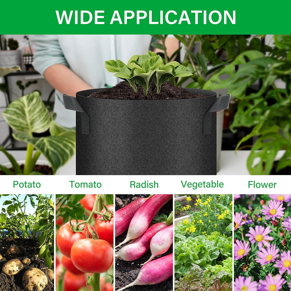 YSSOA 10-Pack 10 Gallon Grow Bags, Tomoato Plant Pots with Handles, Aeration Nonwoven Fabric, Heavy Duty Gardening