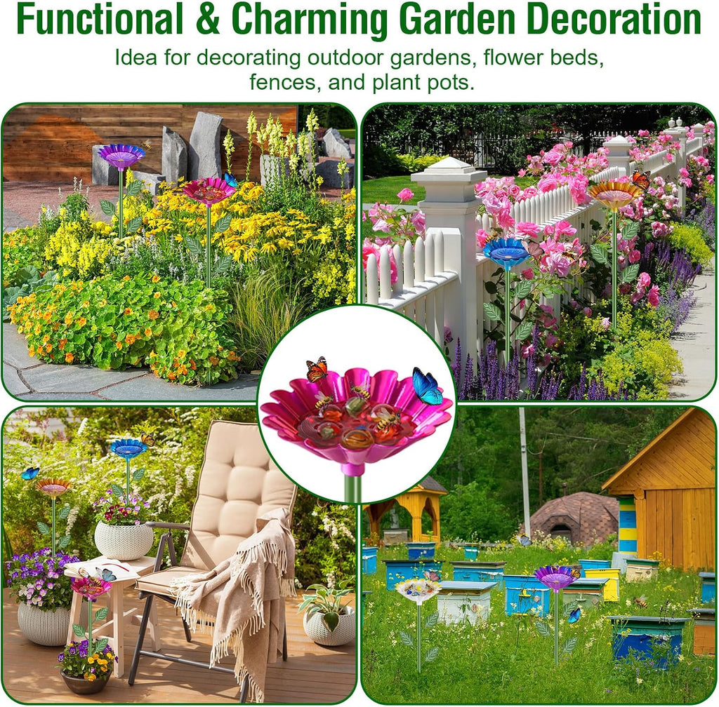 5 Pack Bee Watering Station, Metal Bee Feeder for Garden Flower Design Water Feeder for Outside Colorful Butterfly Bath