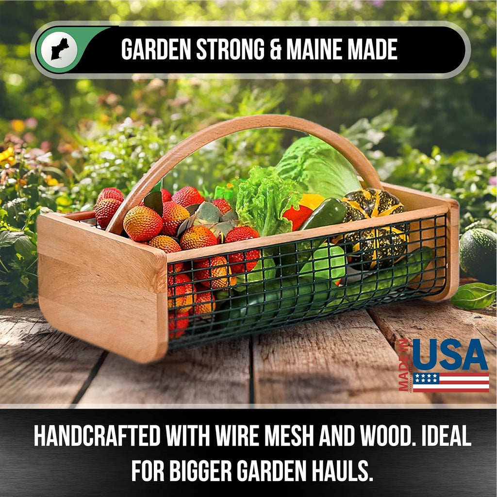 Garden Hod Harvest Basket - Durable Wooden Gardening Supply for Flowers, Vegetables, and Fruits - Handcrafted in Maine