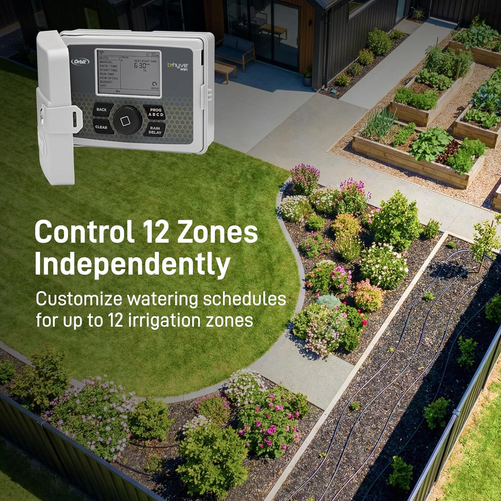 Orbit B-hyve Smart Indoor/Outdoor Sprinkler Controller - 12-Zone - App Controlled Smart Controller with Custom