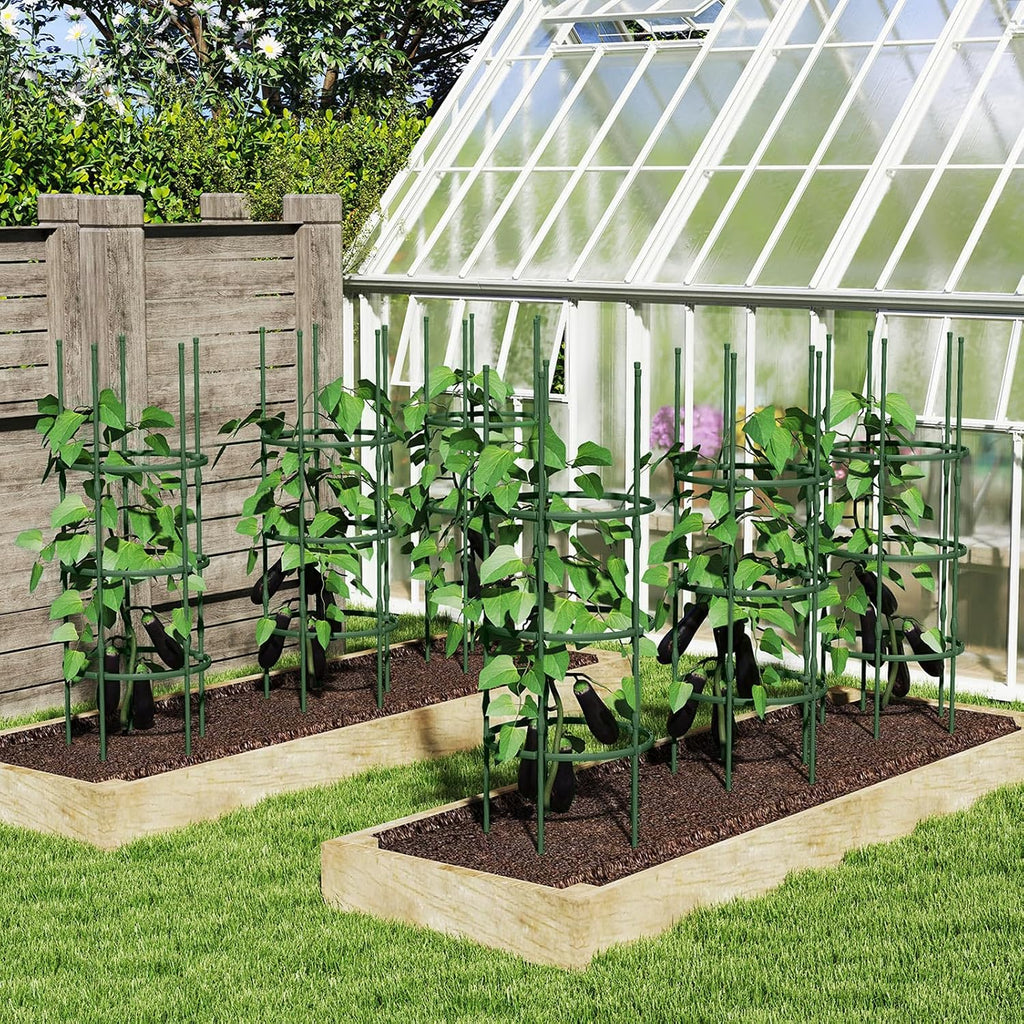 Happygrill 3 Pack Plant Cages and Supports, 60 inch Tall Adjustable Tomato Cage w/Clips & Ties, Heavy-Duty Garden